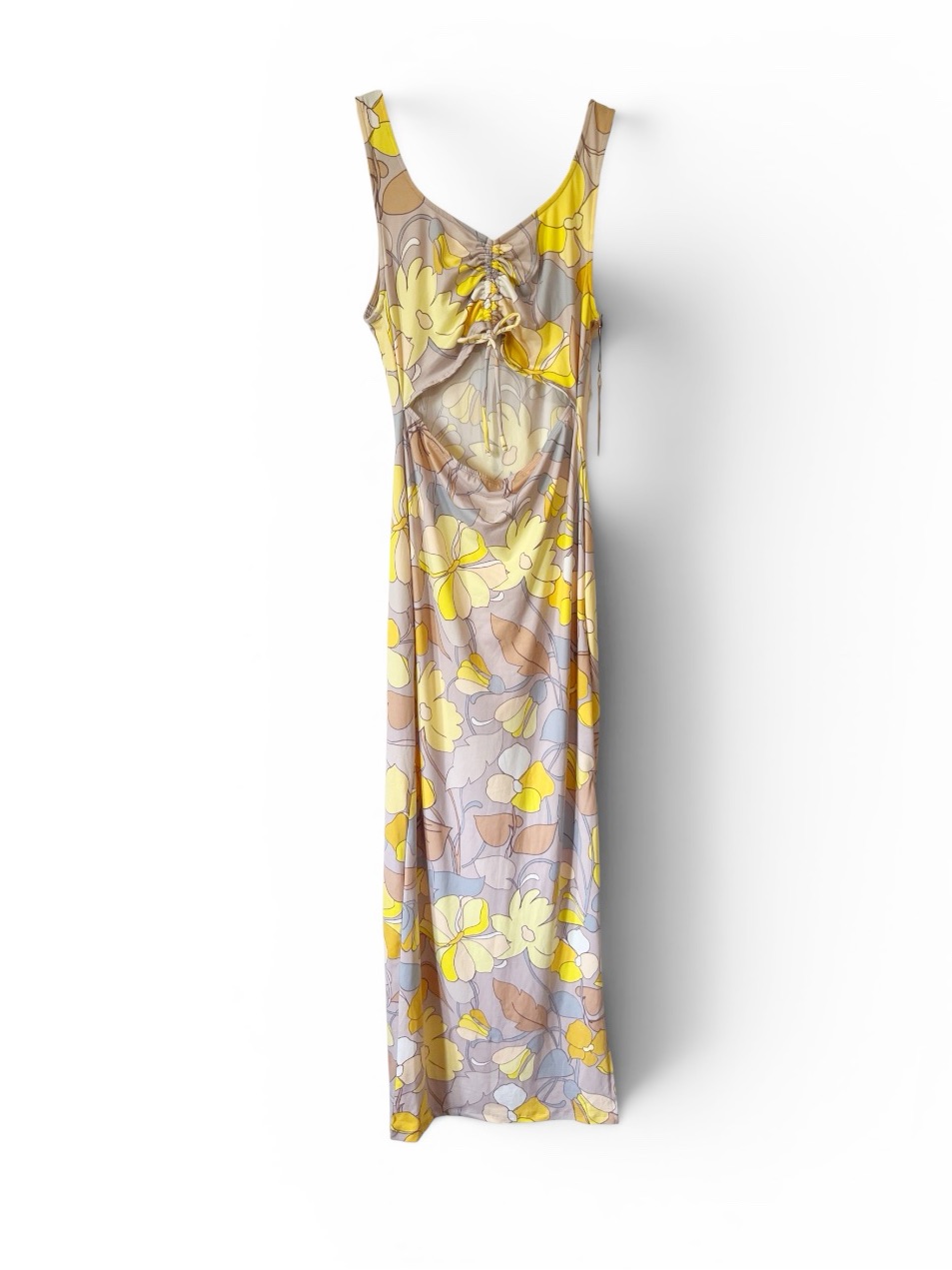 Haute Monde Yellow And Gray Floral Maxi Dress Nwt